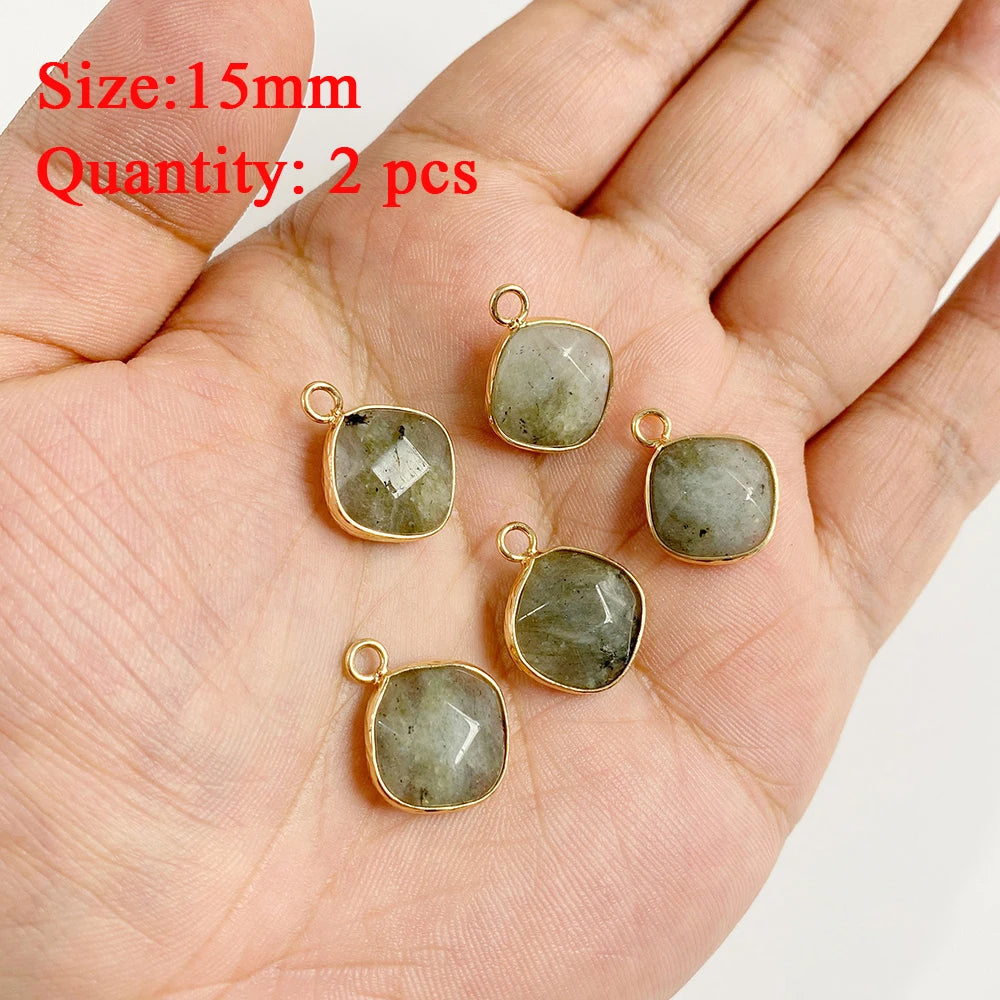 2PCS Natural Flash Labradorite Stone Pendant Irregular Shape Fashion Flash Labradorites Charms Connector For Jewelry Making DIY
