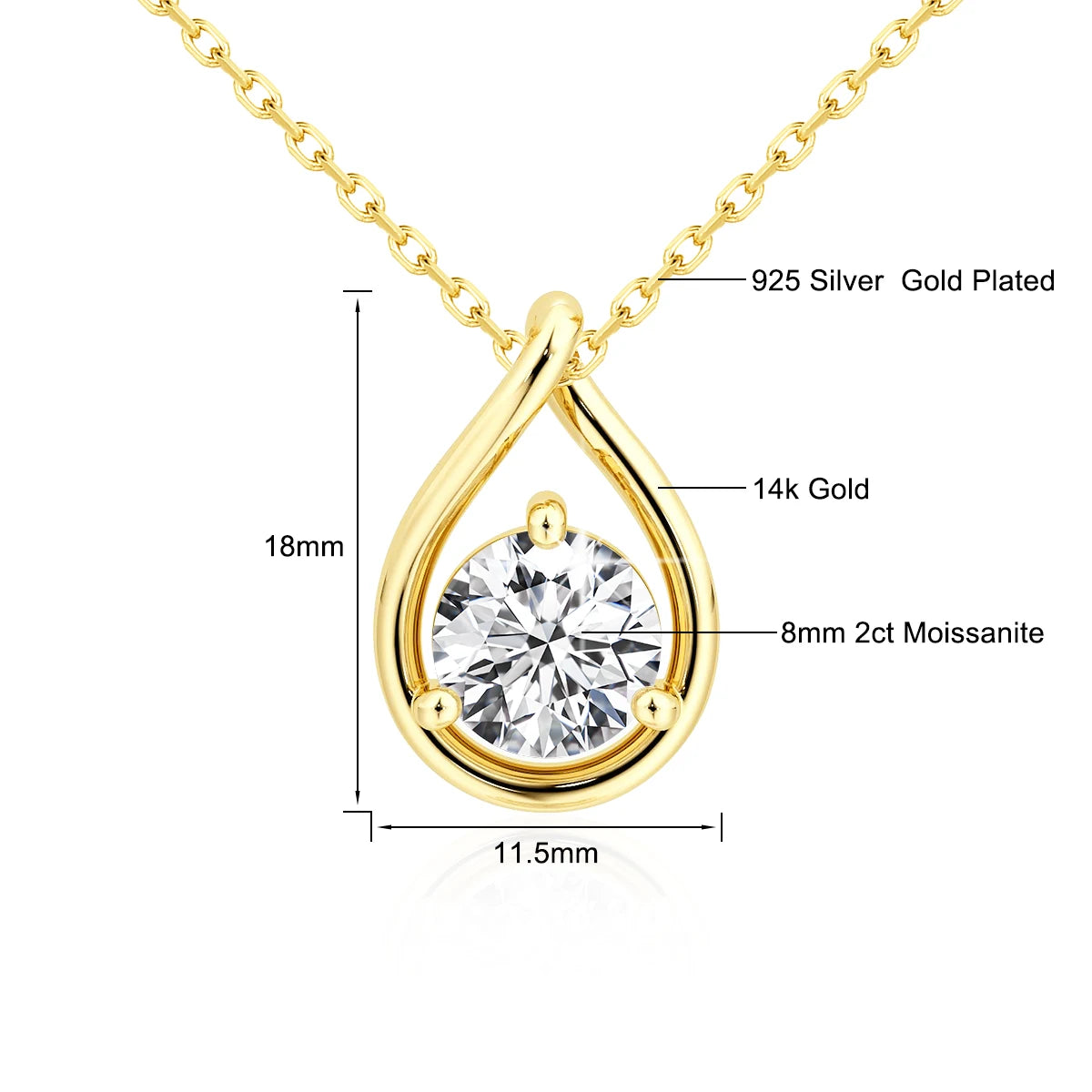 14K Gold Pear Silhouette Moissanite Necklace Solitaire Diamond Pendant with Certificate Neckchain for Women Minimalistic Jewelry