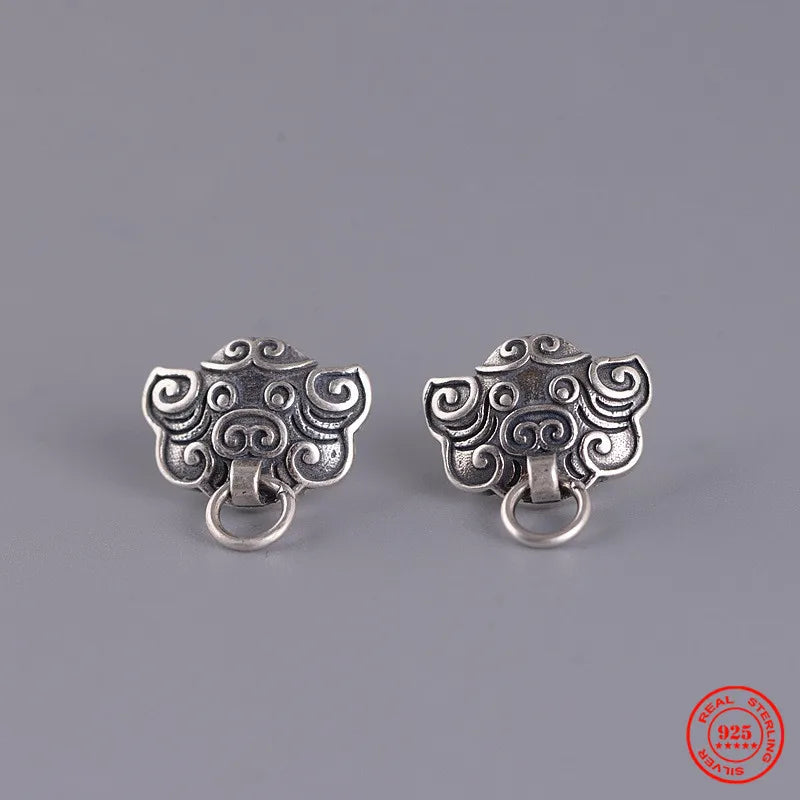 MKENDN 925 Sterling Silber Kreative Retro Ohrstecker mit Motiven antiker chinesischer Glückstiere – Trendiger Stil für Damen und Herren – Feiner Schmuck