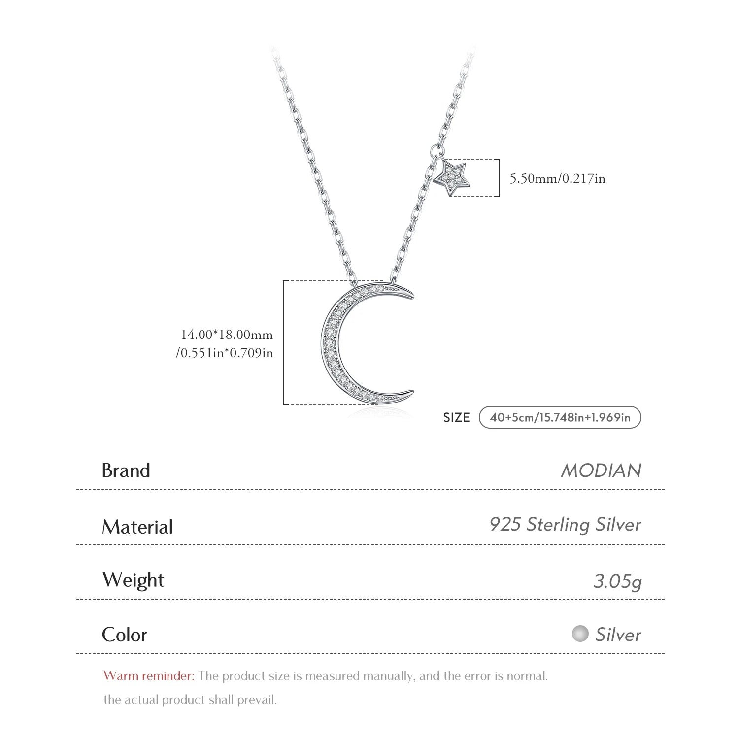 MODIAN 925 Sterling Silver Shinning CZ Link Chain Necklaces Charming Moon Stars Choker Pendant Necklace For Women Fine Jewelry