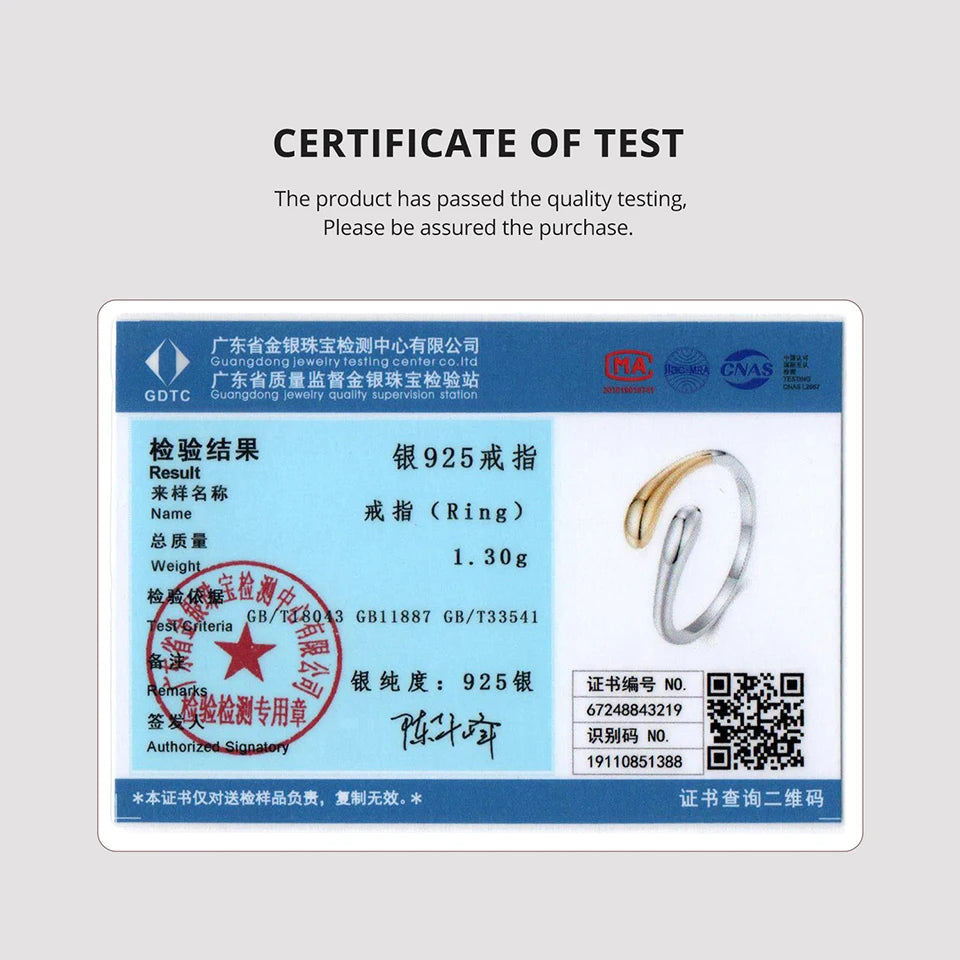 BAMOER 925 Sterling Silver Two-Tone Waterdrop Open Adjustable Ring, Waterdrop Rings Statement Rings Simple Stackable Band Rings