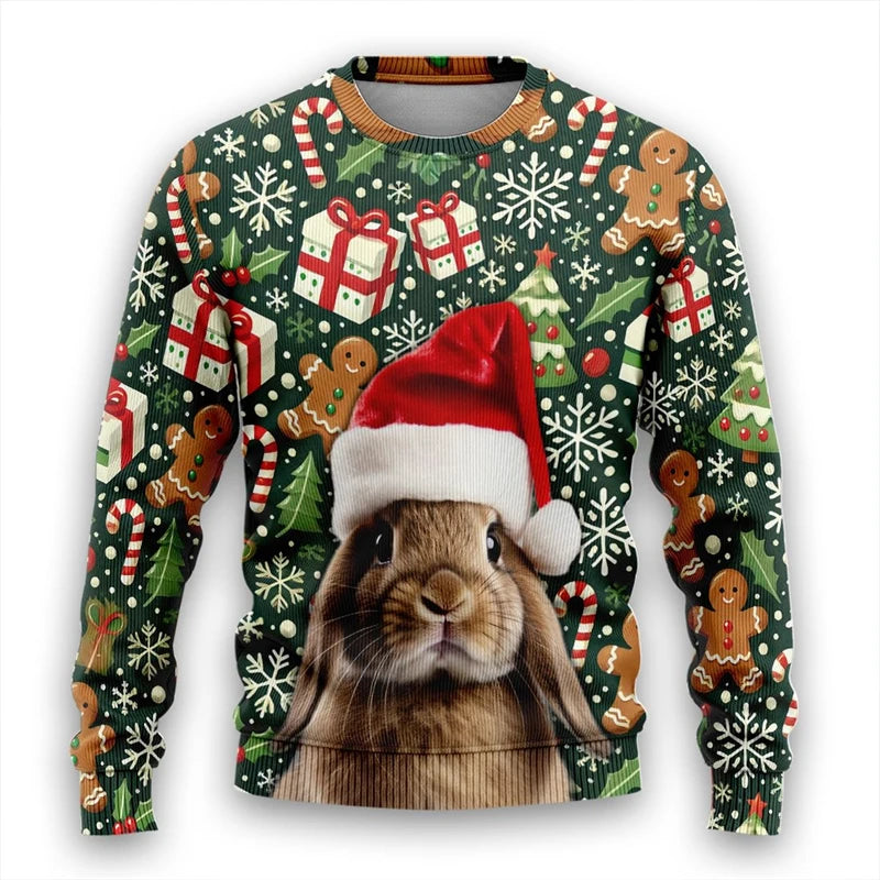 Christmas Theme Pet Corgi Raccoon 3D Printed Ugly Sweater Funny Goat Reindeer Unisex Sweatshirts Gingerbread Man Y2k Pullovers
