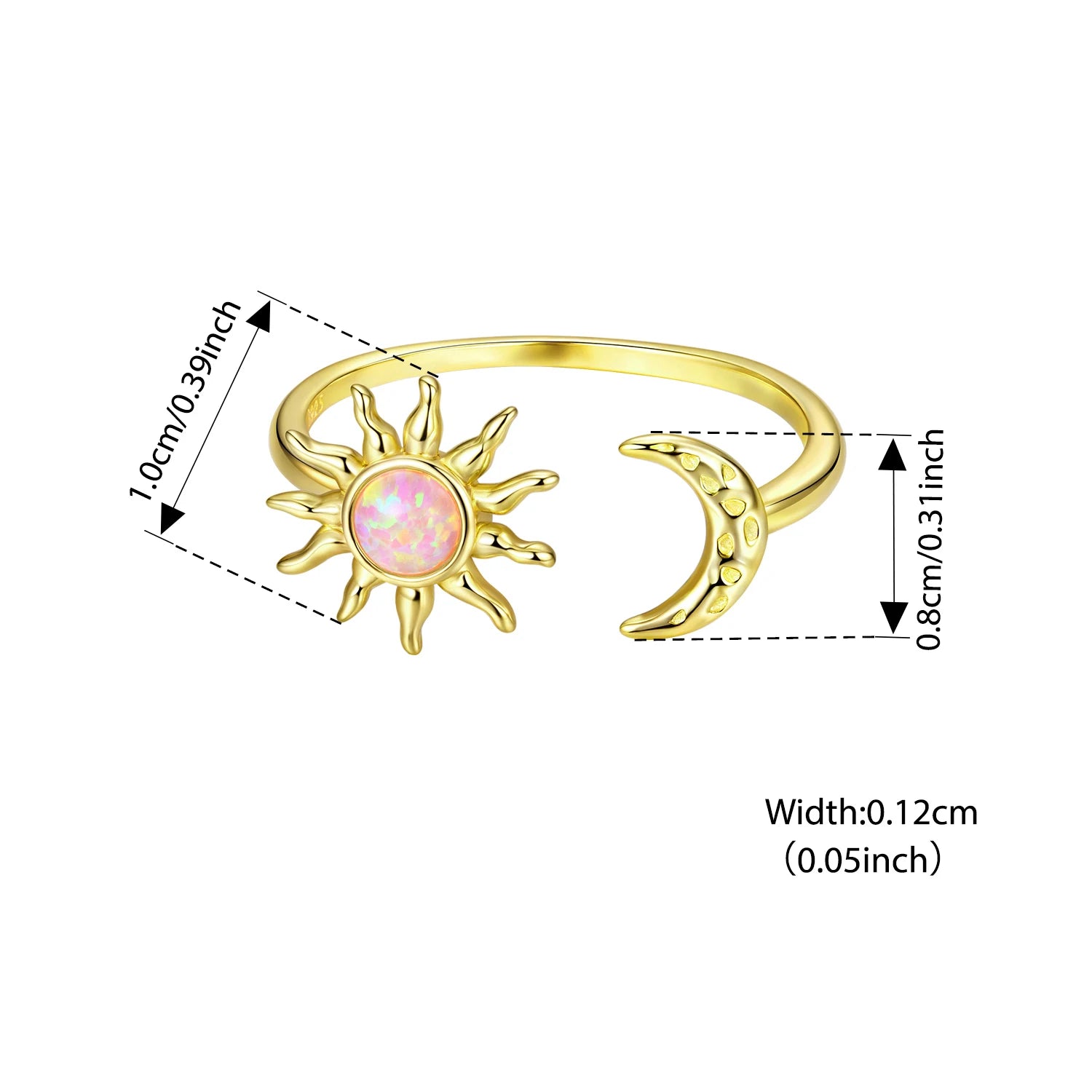 WOSTU 925 Sterling Silver Opal Sun and Moon Open Ring Plated Gold Original Warm for Women Anniversary Birthday Fine Jewelry Gift