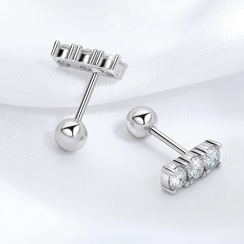 Serenity 6 Stones D Color 3mm All Moissanite Screw Earrings Women Anniversary Gift S925 Silver Sparkling Stud Ear Fine Jewelry - Madeinsea©