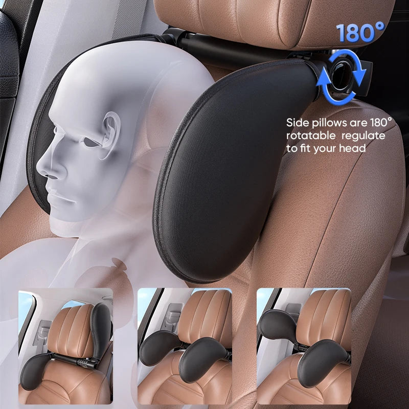 Ergonomic 360° Adjustable Auto Cervical Pillow with Memory Foam & Side Pads One-Click Sleep Headrest for Car Travel BMW Benz - Madeinsea©