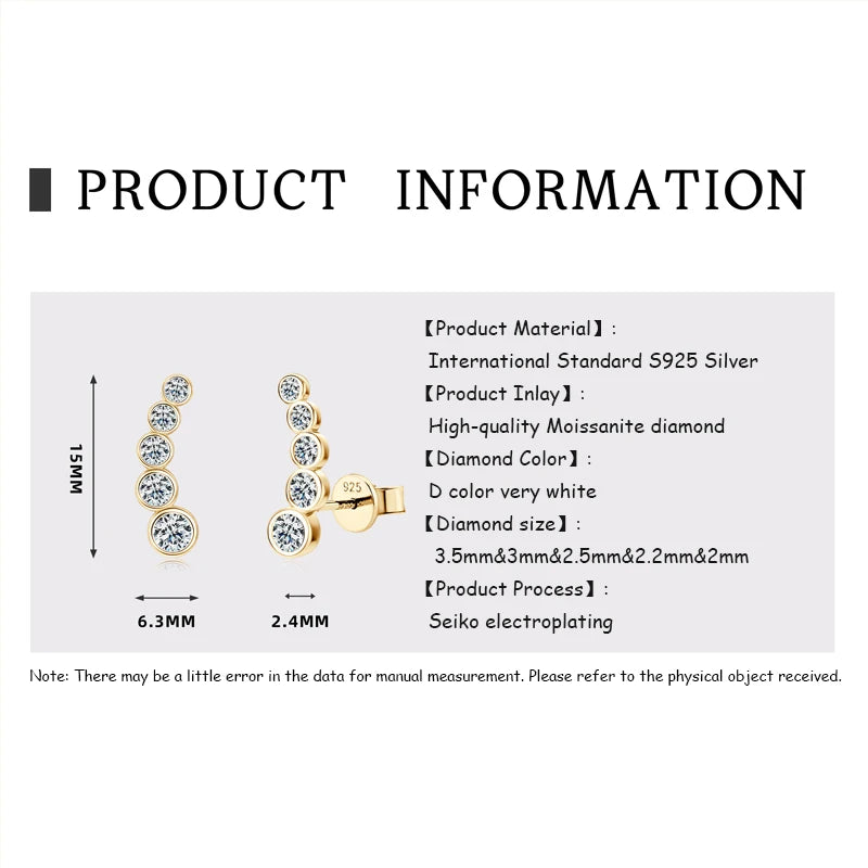 OXTAO D Color Moissanite Climber Earrings For Women Wedding Bridal S925 Sterling Silver Couples Stud Earring Anniversary Gift