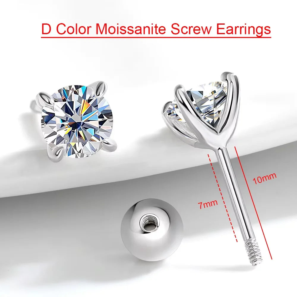 Serenity 0.3ct-2ct D VVS1 Moissanite Screw Earrings Women Man S925 Sterling Silver Earrings Plated 18K Couples Anniversary Gift - Madeinsea©