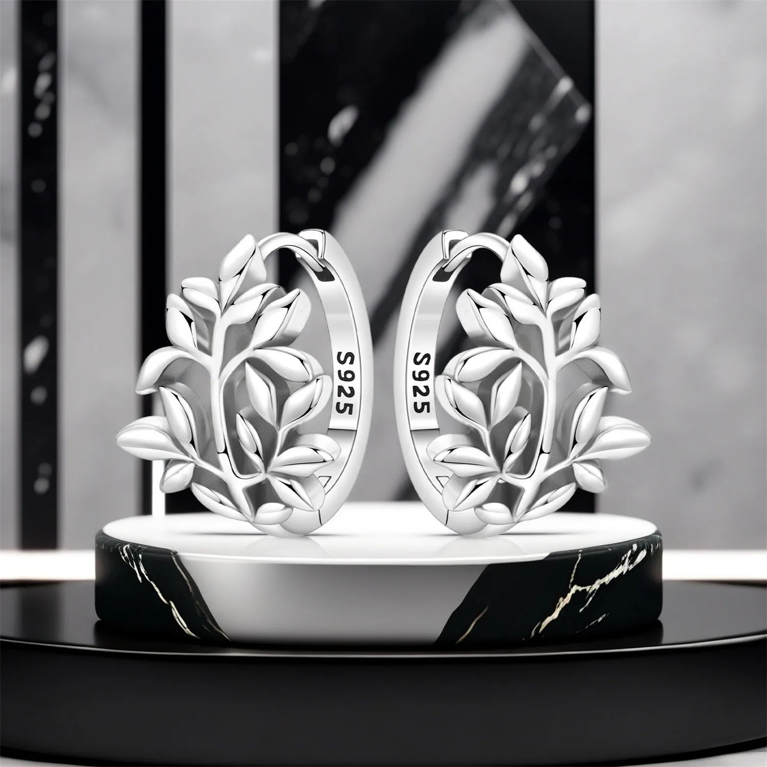 PANPOKI Original 925 Sterling Silver Minimally Designed Leaves Earrings Women Hoop Earring Anniversary Jewelry Trendy Gifts