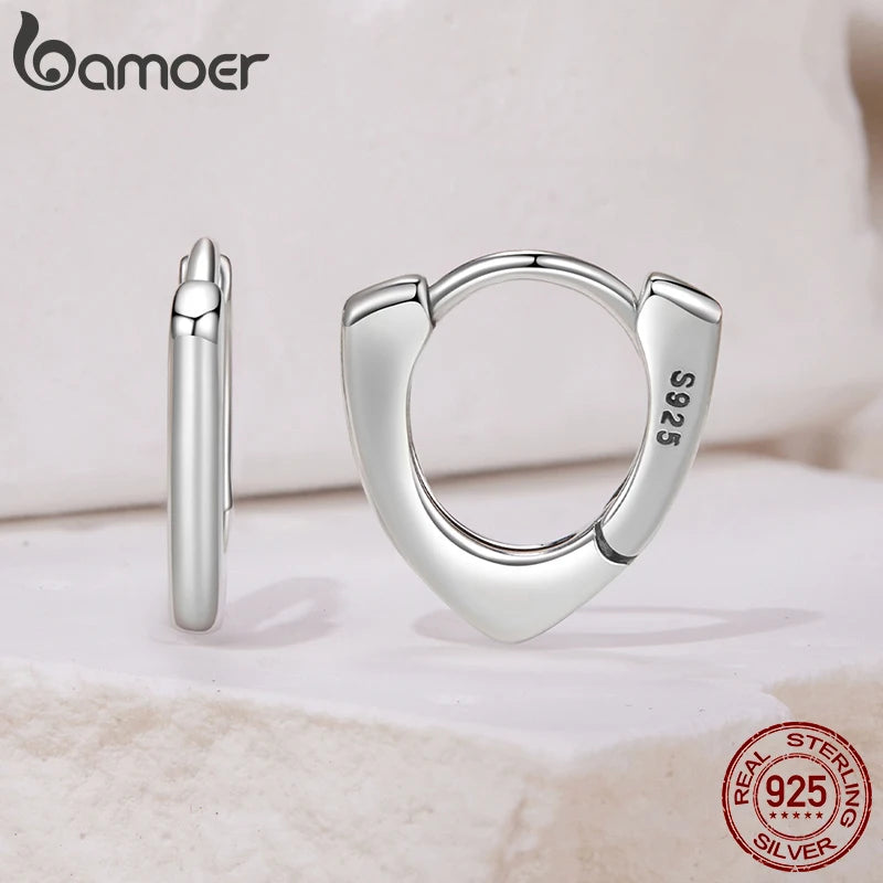 BAMOER Boucle d'oreille ovale géométrique en argent sterling 925 pour femme, style huggy, bijou minimaliste, cadeau idéal