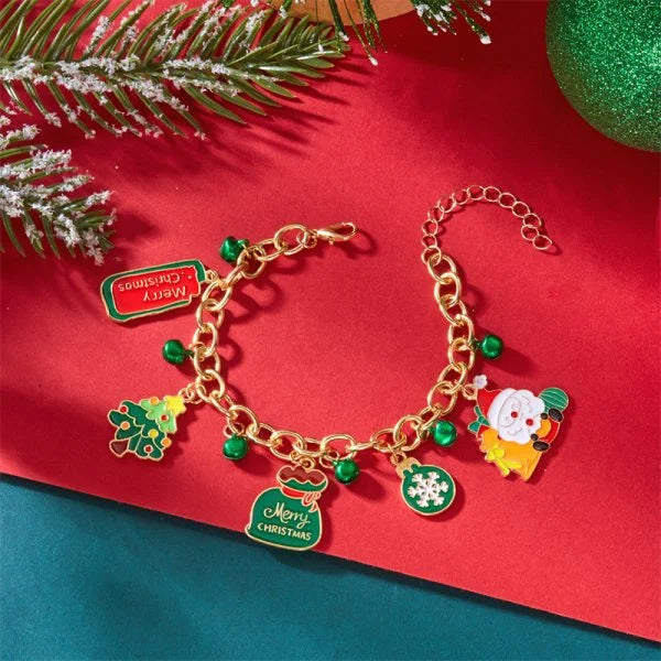 Bracelet de Noël ajustable pour femme, orné d'un pendentif Père Noël, bonhomme de neige, étoile et sapin, bijou de fête