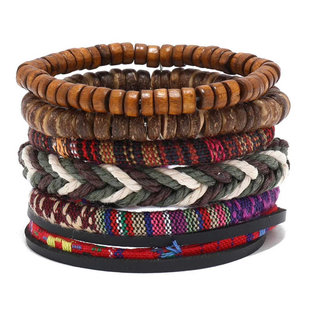 Wholesale Best-selling Multi-layer Buddha Bead Beaded Bracelets Men's Retro Style Multi-layer Elastic Thread Adjustable Wooden