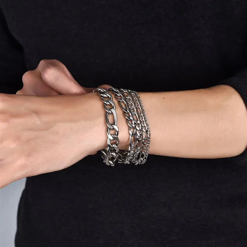 3/5/7/11mm Stainless Steel Figaro Chain Bracelet Bangle for Men Women Hiphop Trendy Wrist DIY Bracelet Jewelry