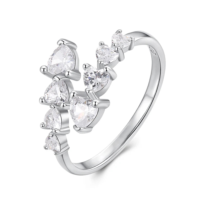 WOSTU 925 Silber Herz-Verlobungsring, funkelnder Zirkonia-Ring, offener stapelbarer Liebesring, minimalistisches Geschenk zum Valentinstag und Jahrestag für sie