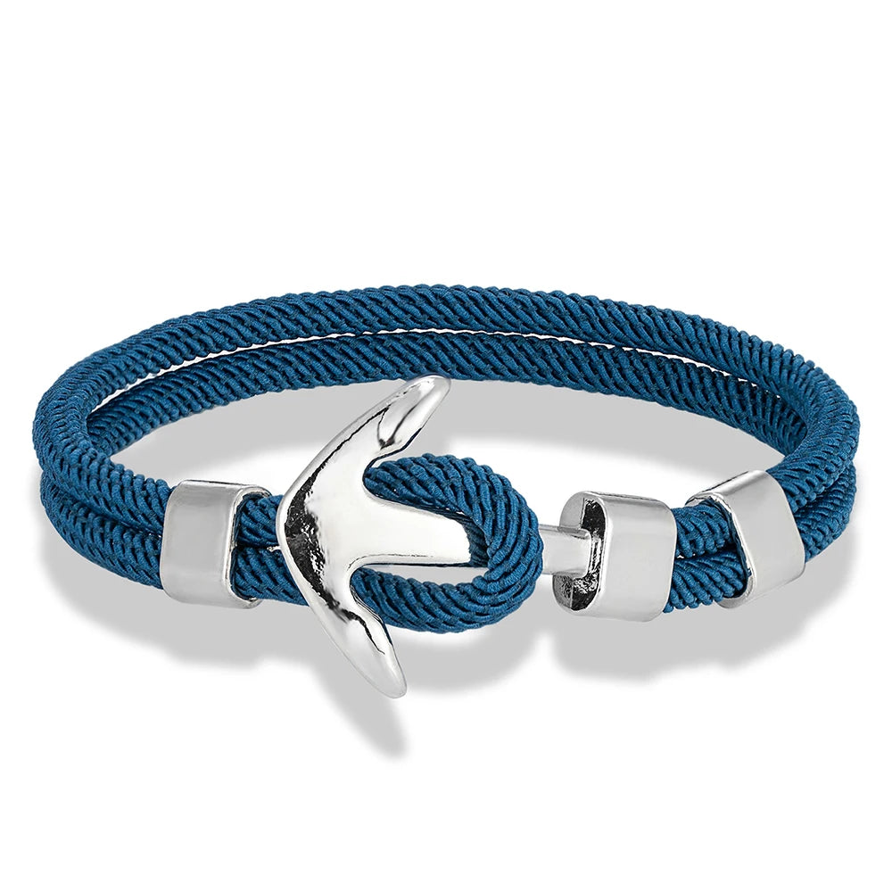 MKENDN Anker-Armbänder für Herren, doppelsträngig, nautisches Surfer-Armband, wasserdicht, Seil, silberfarben, Bootsschnalle