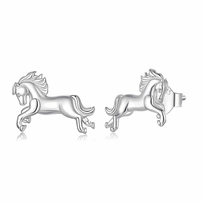 WOSTU Real 925 Sterling Silver Horse & Heart Chain Bracelet Stud Earrings For Women, s925 Silver Unique Horse Lover's Gift Set