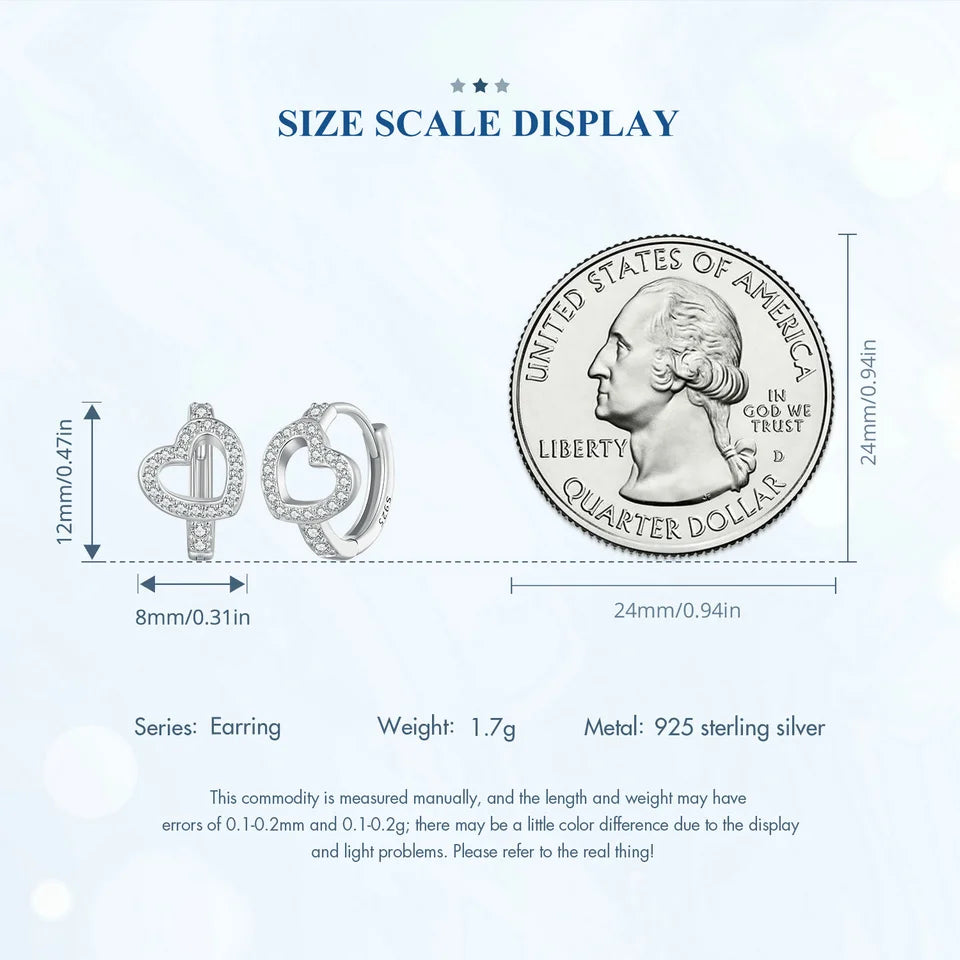 Boucles d'oreilles créoles en argent sterling 925 BISAER en forme de cœur brillant serti pavé de zircons plaqués platine, bijoux fins pour femmes, cadeau de mariage