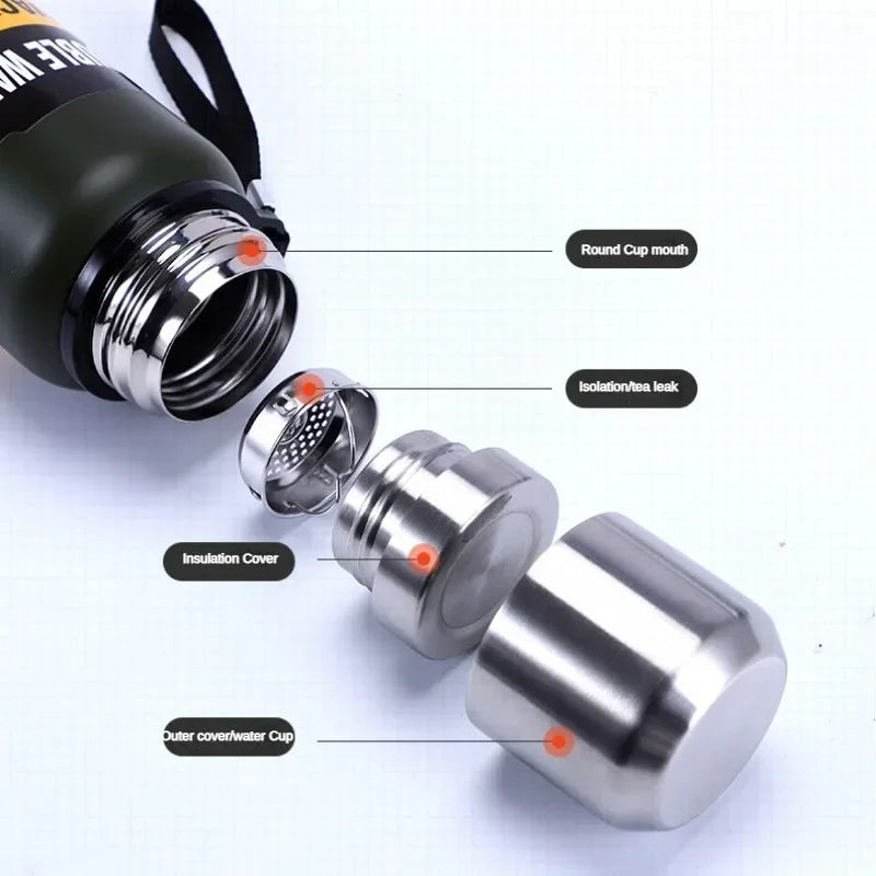 Large-capacity Thermos Cup 304 Stainless Steel Outdoor Portable Mountaineering Sports Water Bottle with Rope 500/750/1000/1500ml