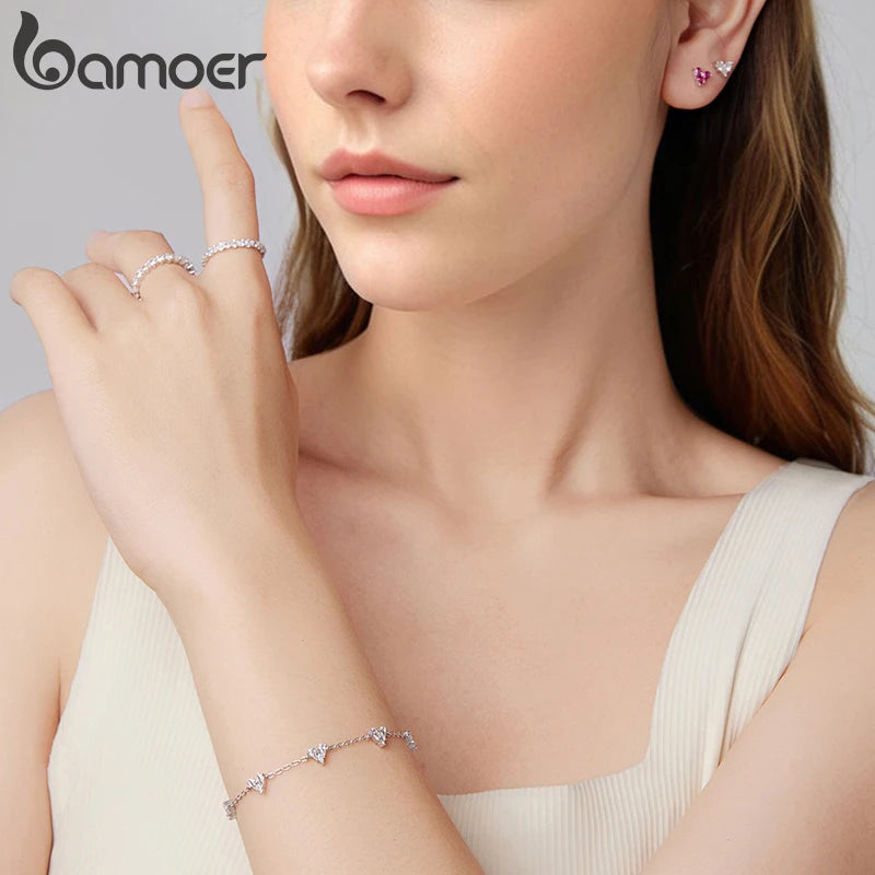 BAMOER 925 Sterling Silber Ovaler Pavé-Zirkonia-Ring Stapelbarer Fingerring Vollständig funkelndes Geburtstagsgeschenk für Damen