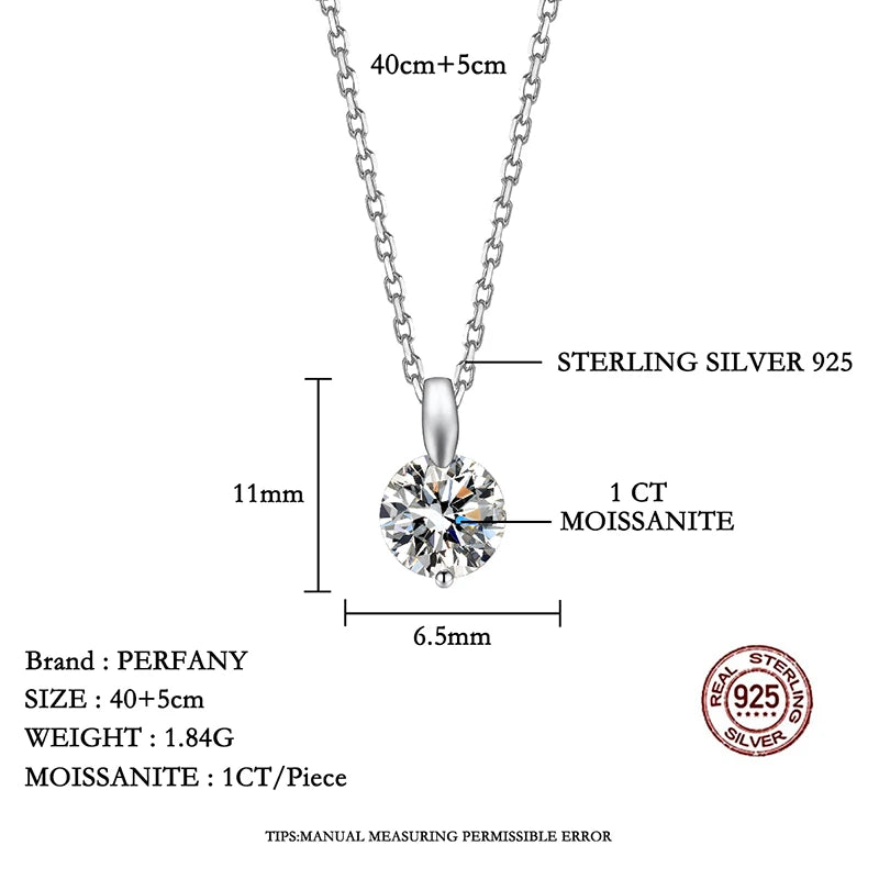 PERFANY 1-3CT Moissanite Necklace for Women S925 Pure Silver Laboratory Diamond Pendant Classic Fashion Jewelry Party Gift - Madeinsea©