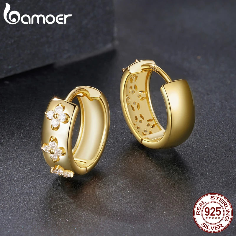 BAMOER Four-Leaf Clover Moissanite Huggies Earrings 925 Sterling Silver Flower Hypoallergenic Jewelry for Women Lucky Gift