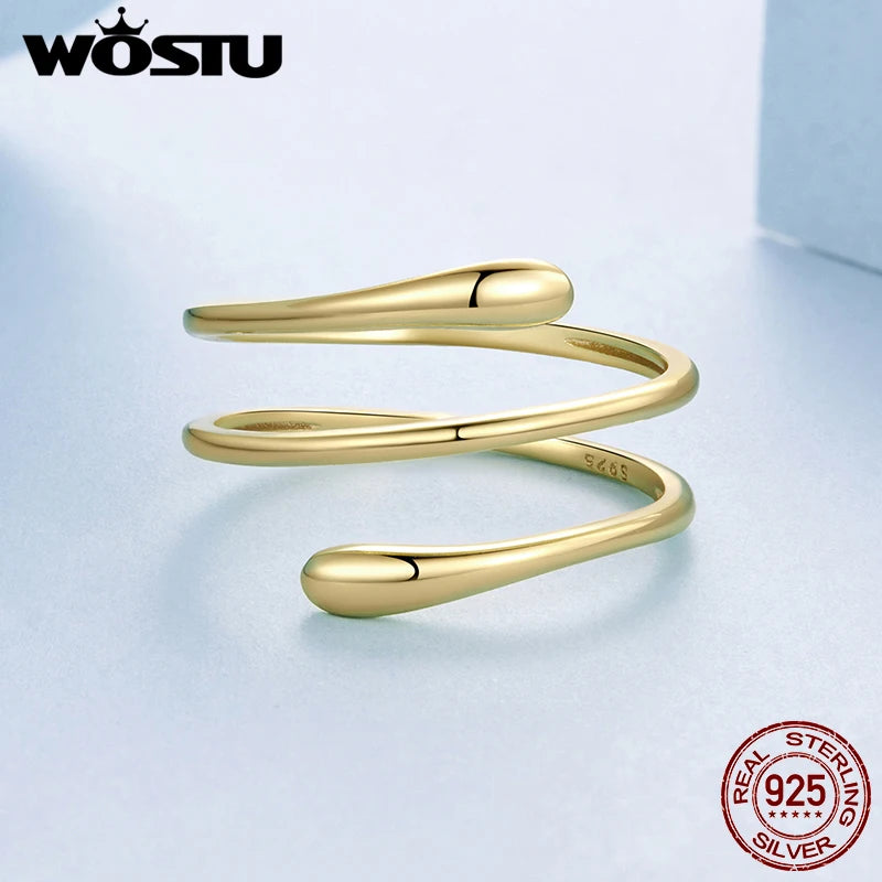 WOSTU S925 Sterling Silver Twist Open Ring For Women, Stackable Gold and Silver Spiral Ring Minimalist Jewelry Party Dating Gift