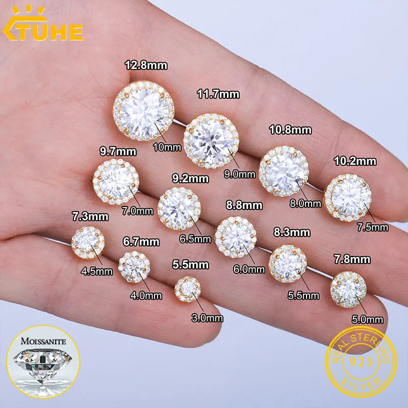 Boucles d'oreilles unisexes classiques rondes en moissanite VVS1 pour femme, bijoux fins de luxe, diamants de laboratoire, argent 925, cadeau idéal pour un mariage