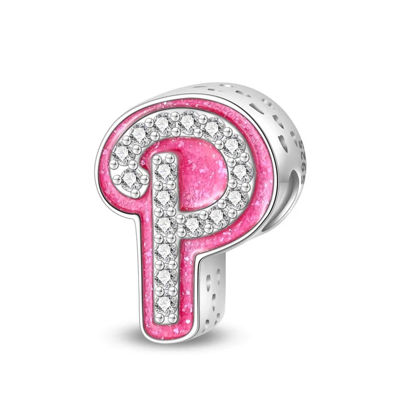 925 Silver 26 Alphabet Pink Princess Letters Charms Bead Fit Pandach 925 Original Bracelet DIY Anniversary Birthday Jewelry Gift