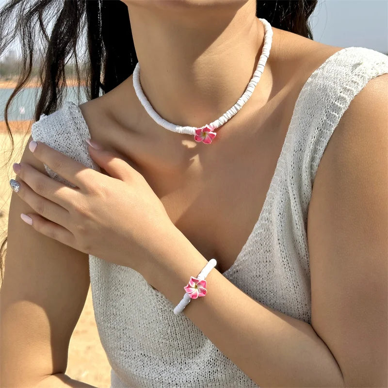 Bohemian Starfish Flower Charm Bracelet For Women Colorful Flowers Letter Soft Clay Pottery Beaded Bracelets Beach Party Jewelry