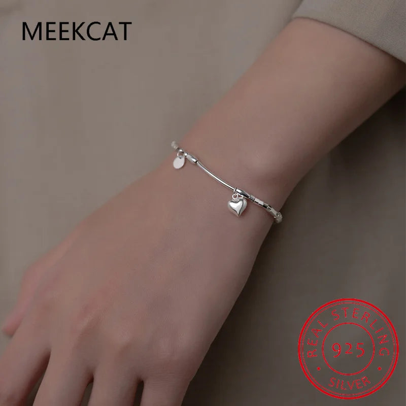 925 Silver Love Heart Elbow Beaded Bracelet for Women Simple Daily Sweet Hand Jewelry Accessories pulseras mujer DD-TB03