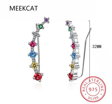 Moissanite Earring Long Line Ear Climber Stud Earrings For Women 925 Sterling Silver Ear Crawlers Studs Piercing Jewelry