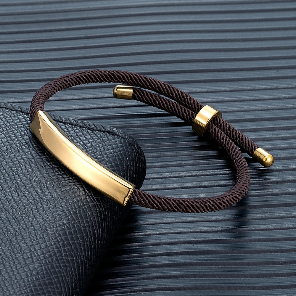 MKENDN Punk SOS Custom logo Name Engrave Text Rope Bracelet customize Stainless Steel Bracelets For Women Men ID Bracelet - Madeinsea©