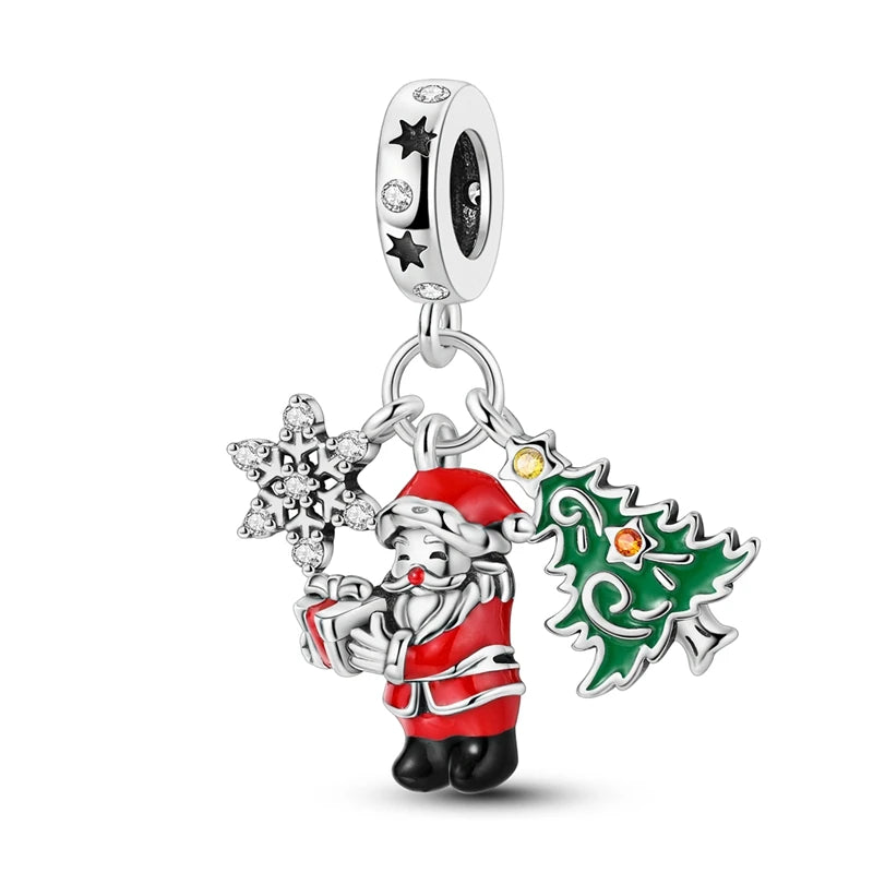 New 925 Silver Santa Claus Elk Socks Christmas Charms Beads Fit 3mm 925 Original Bracelets DIY Party Jewelry Festival Gifts