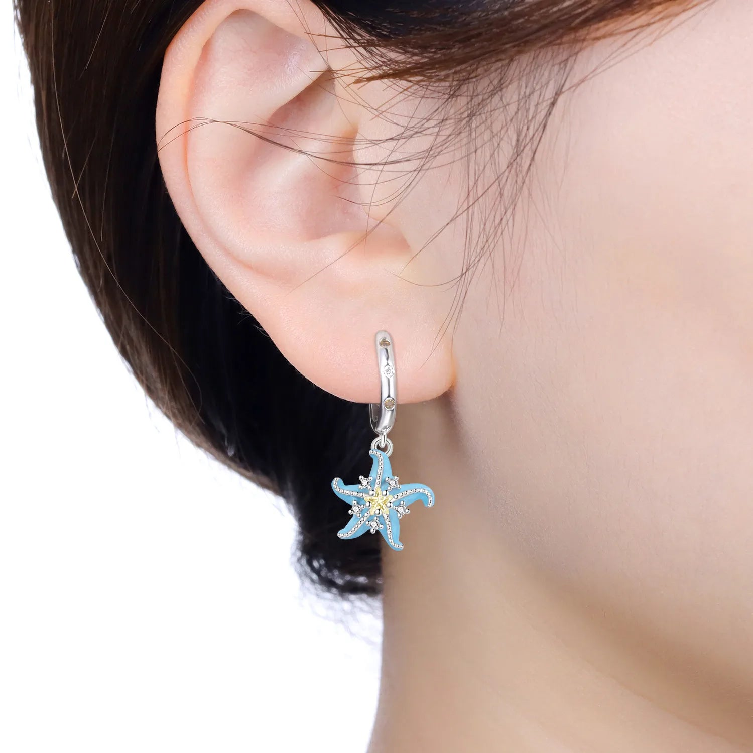PANPOKI 925 Sterling Silver Blue Starfish Drop Earrings Women Earrings Charm Fashion Versatile Party Jewelry Gifts