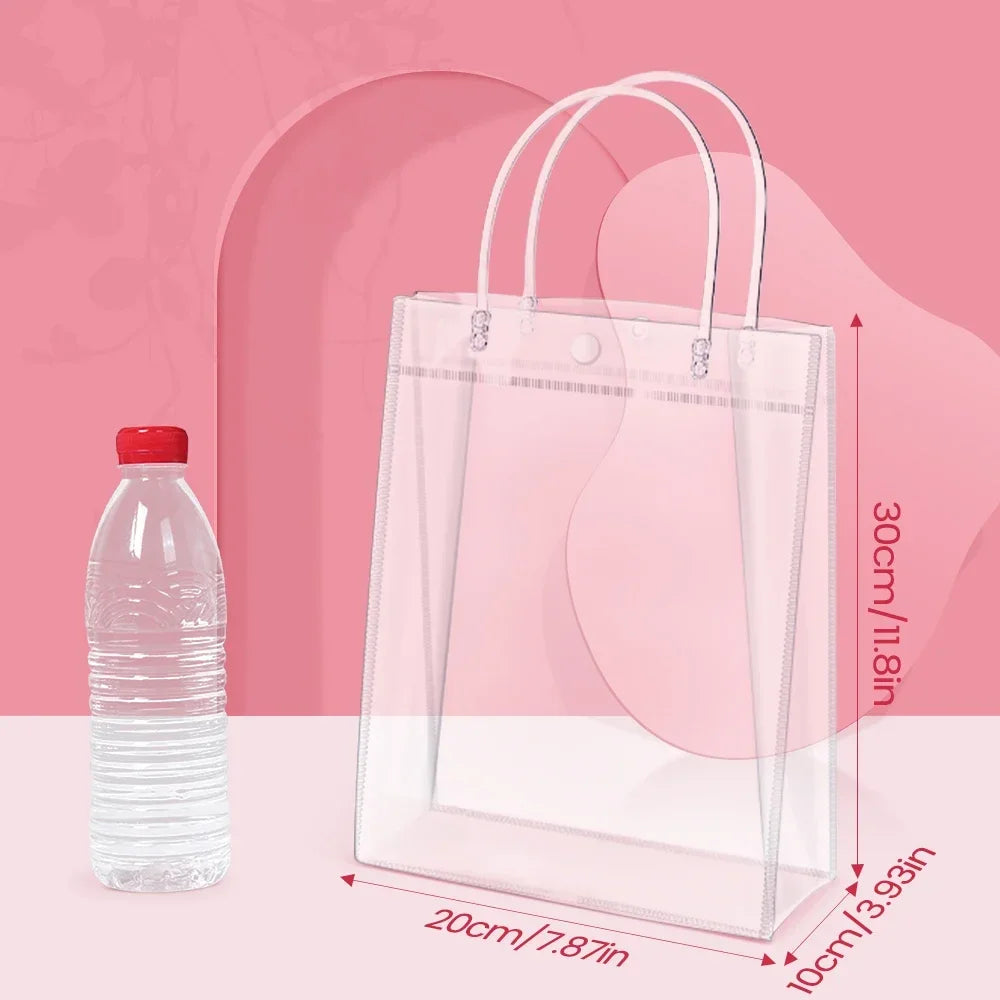 Clear PVC Gift Bags with Handles Reusable Plastic Wrap Tote Bags Transparent Shopping Bag for Christmas Party Favors Merchandise