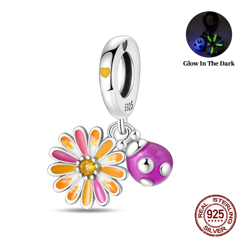 100% 925 Sterling Silver Dragonfly Butterfly Luminous Insect Charms Beads Fit 3mm 925 Original Bracelets DIY Party Jewelry