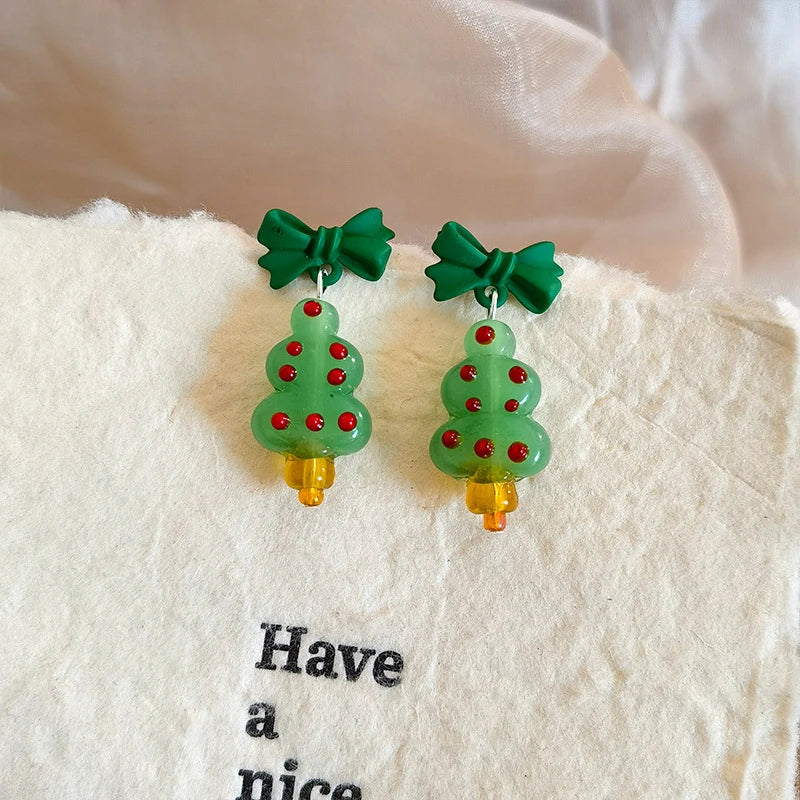 Lovely Zircon Snowflake Pearl Charm Earring For Women Christmas Flocking Hairball Bowknot Stud Earrings New Year Party Jewelry