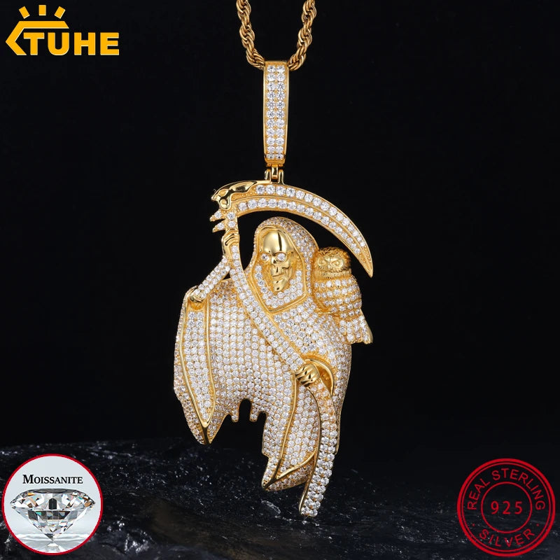 Pendentifs unisexes TUHE de haute qualité en moissanite D VVS sertis de pierres, style fantôme, bijoux hip-hop pour hommes