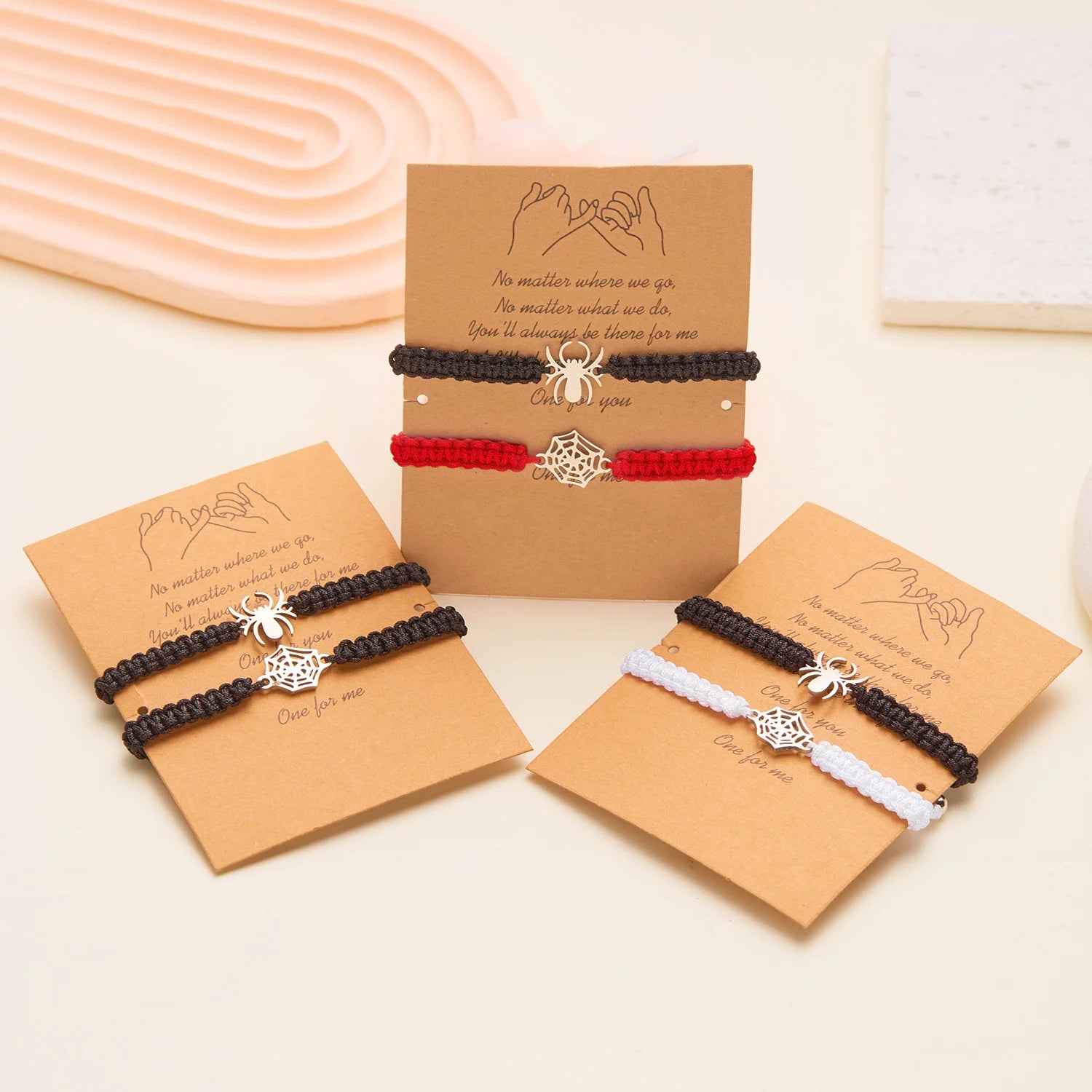 2pcs/Set Romantic Spider Web Couple Bracelet For Women Men Handmade Braided Rope Wish Card Halloween Friendship Jewelry Gifts