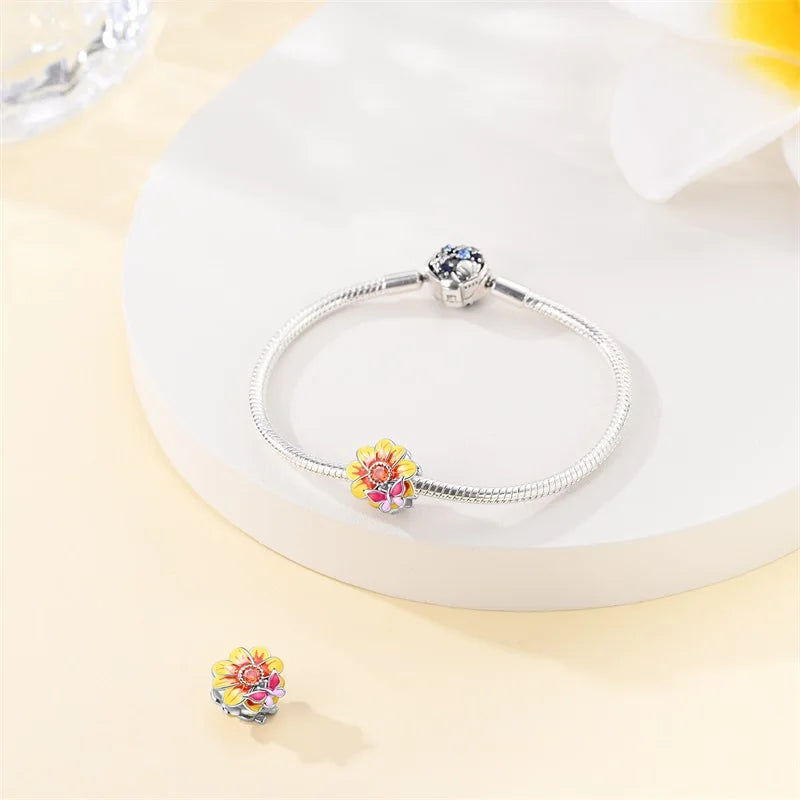 Fashion Autumn 925 Silver-Plated Squirrel Maple Leaf Pumpkin Yellow Charms Beads Fit 3mm 925 Original Bracelets DIY Jewelry