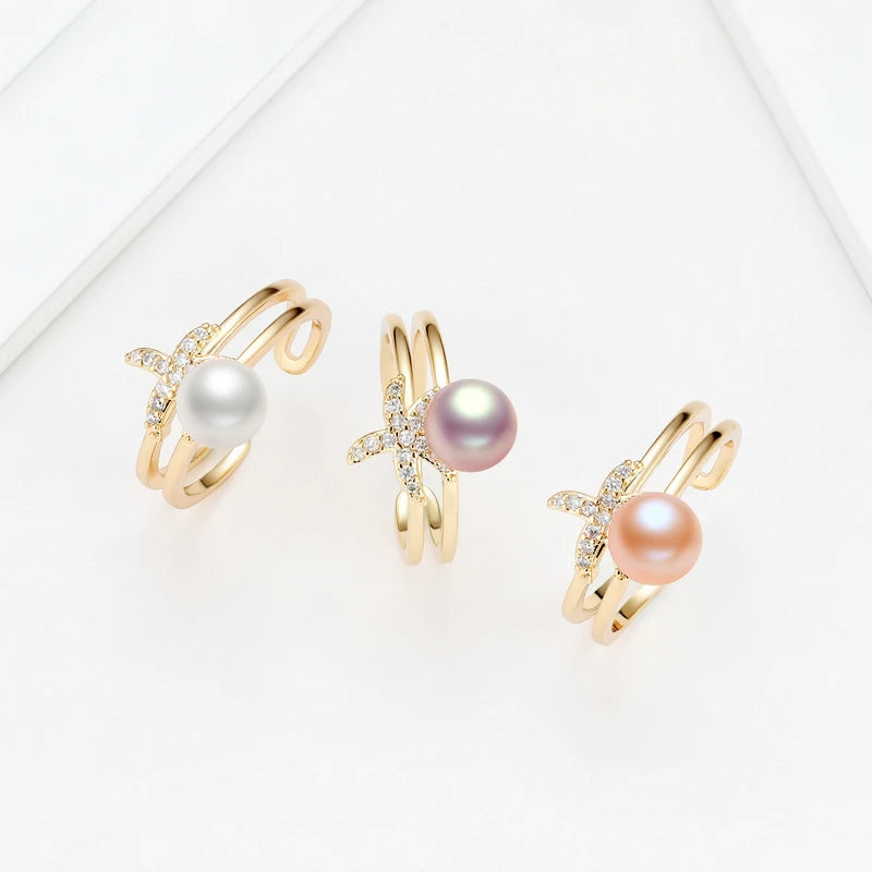 OXTAO 7-7.5 Freshwater Pearl Starfish Ring Adjustable 14K Gold Package Classic Wedding  Ring Women'S Wedding Jewelry Gift Daily