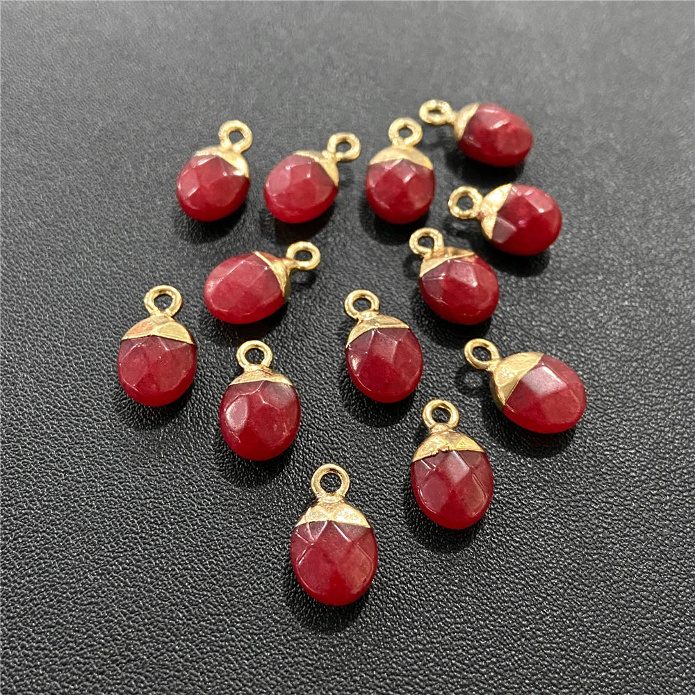 6x10mm Natural Faceted Oval Shape Stone Pendant Chalcedony Quartz Howlite Charms For Jewelry Making DIY Earring Accessories 5Pcs