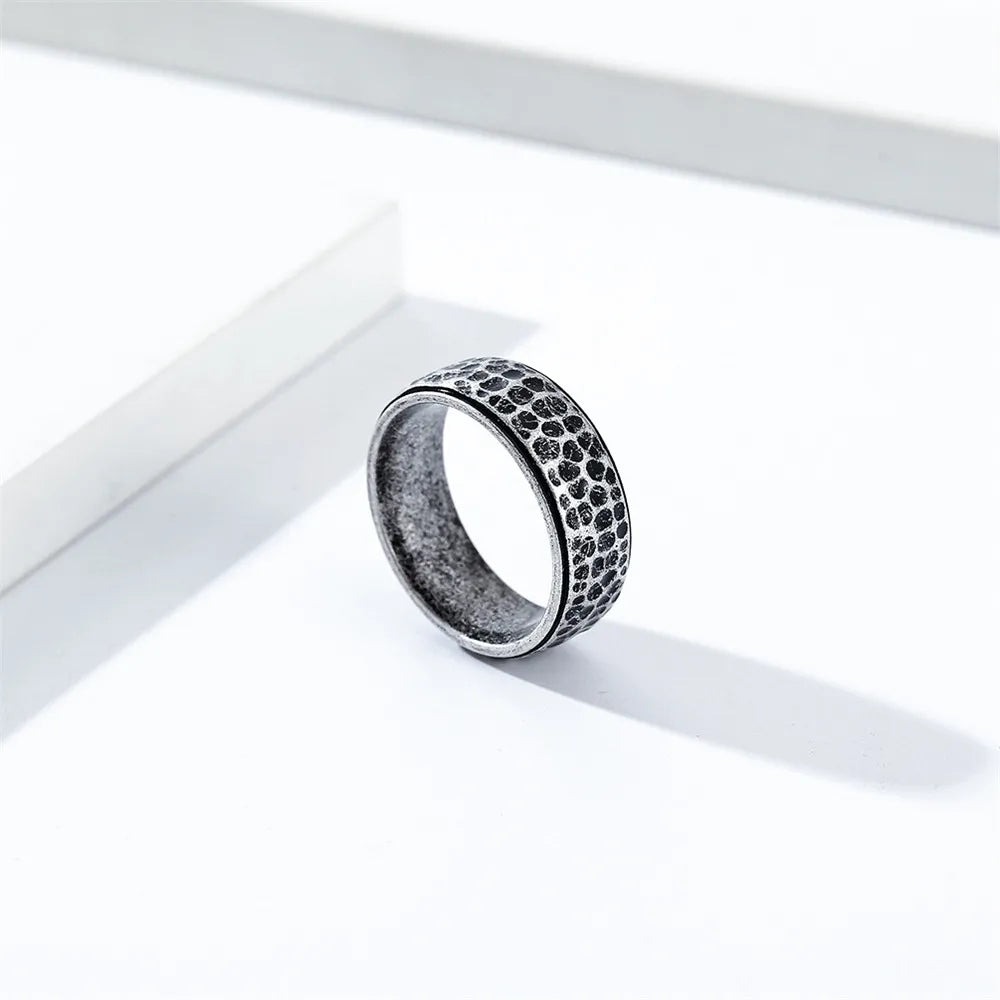MKENDN Creative Retro Stone Texture Couple Rings Men Women Couple Ring Stainless Steel Punk Lunar Surface Jewelry - Madeinsea©