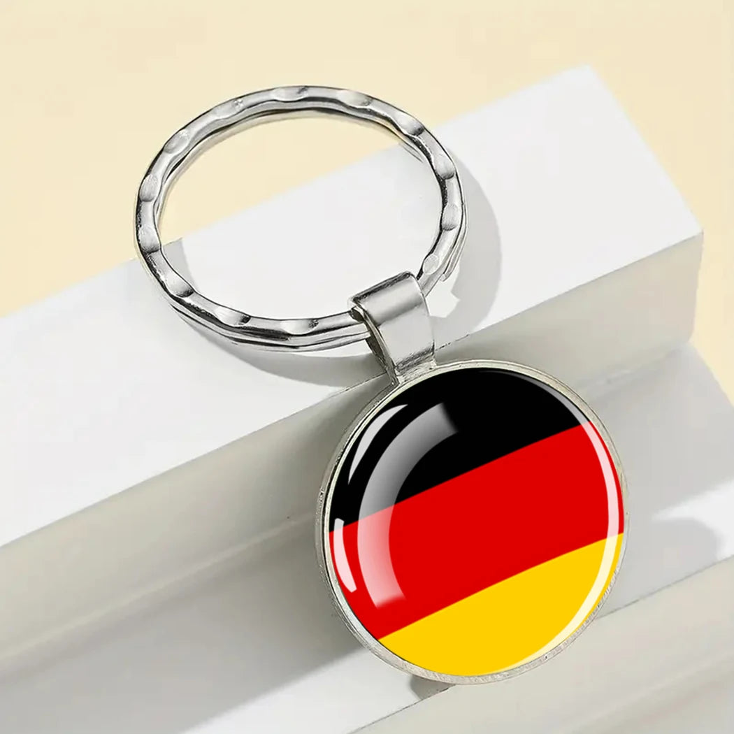 Europe National Flag Keychain Albania Spain Italy France UK Flag Glass Metal Key Chain Bag Pendant Gift for Patriot