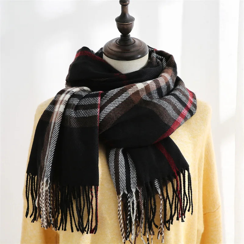 Autumn & Winter Imitation Cashmere Headscarf, New Korean - Japanese Sweet Style, Medium - Long Plaid, Warm Shawl & Scarf