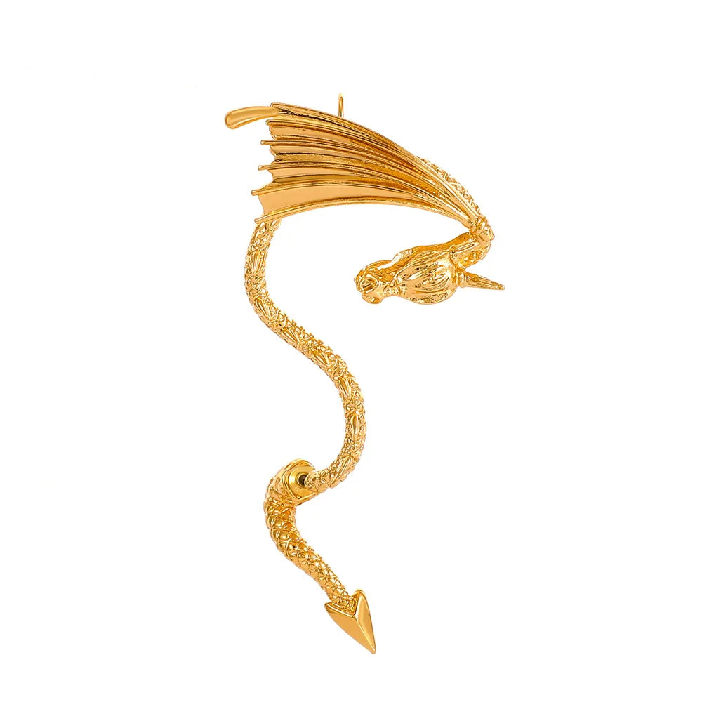 1Pc Vintage Fly Dragon Clip Earrings for Women Punk Gold Color Piercing Ear Cuff Hanging Stud Earring Trend Party Jewelry