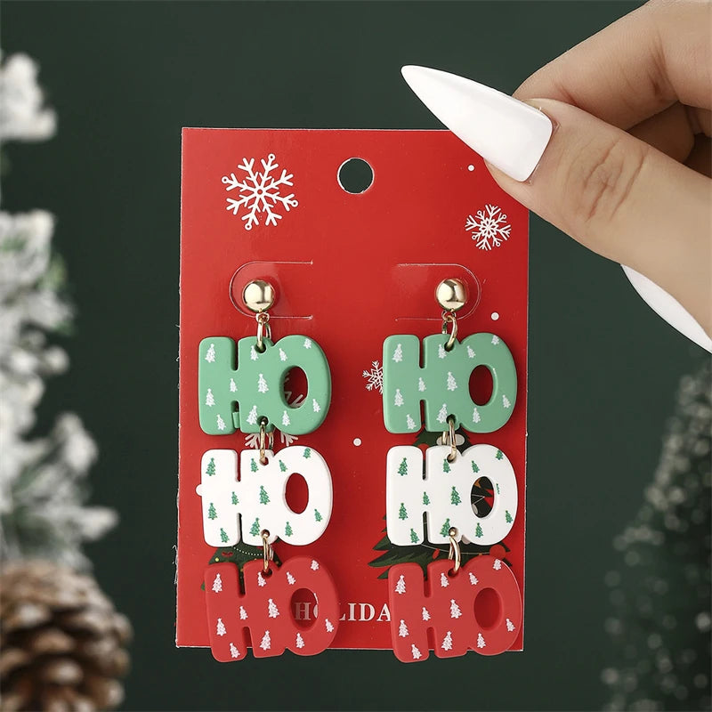 Christmas Drop Earrings For Women Shiny Rhinestone Santa Claus Xmas Tree Snowman Elk Snowflake Long Tassel Dangle Earring Gifts