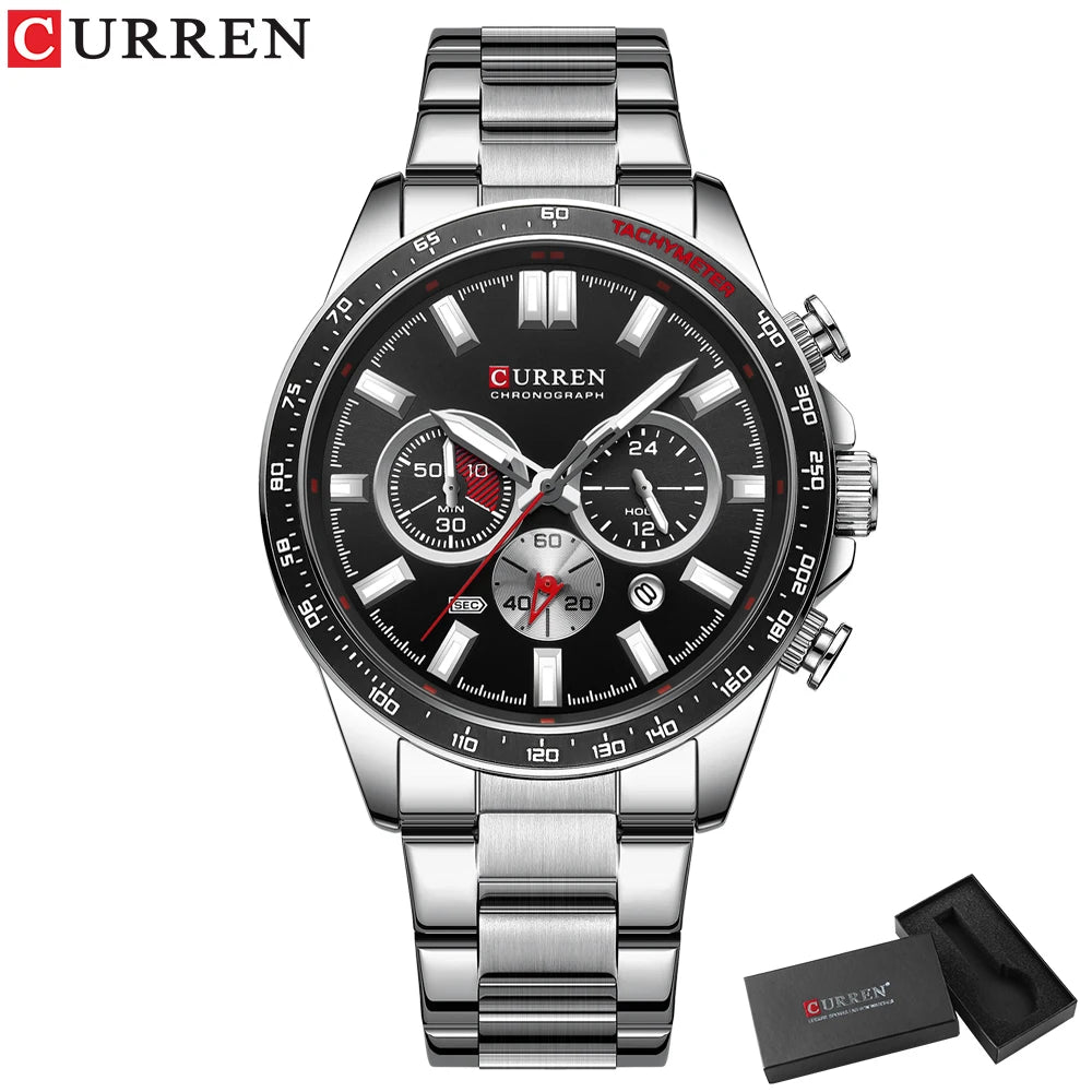 CURREN  New 2022 Stainless Steel Quartz Wristwatches for Men Sports Chronograph Watches with Luminous Hands