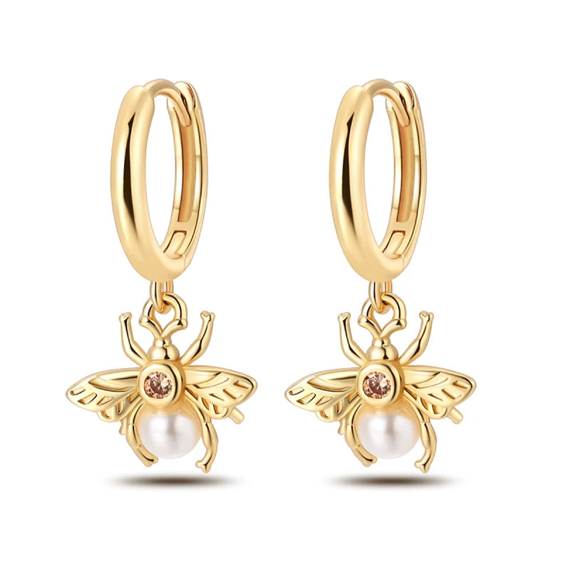 Classic Earrings 925 Silver Stars Moons Pearls Bees Golden Hoop Earrings For Women Engagement Birthday Proluxe Fine Jewelry Gift