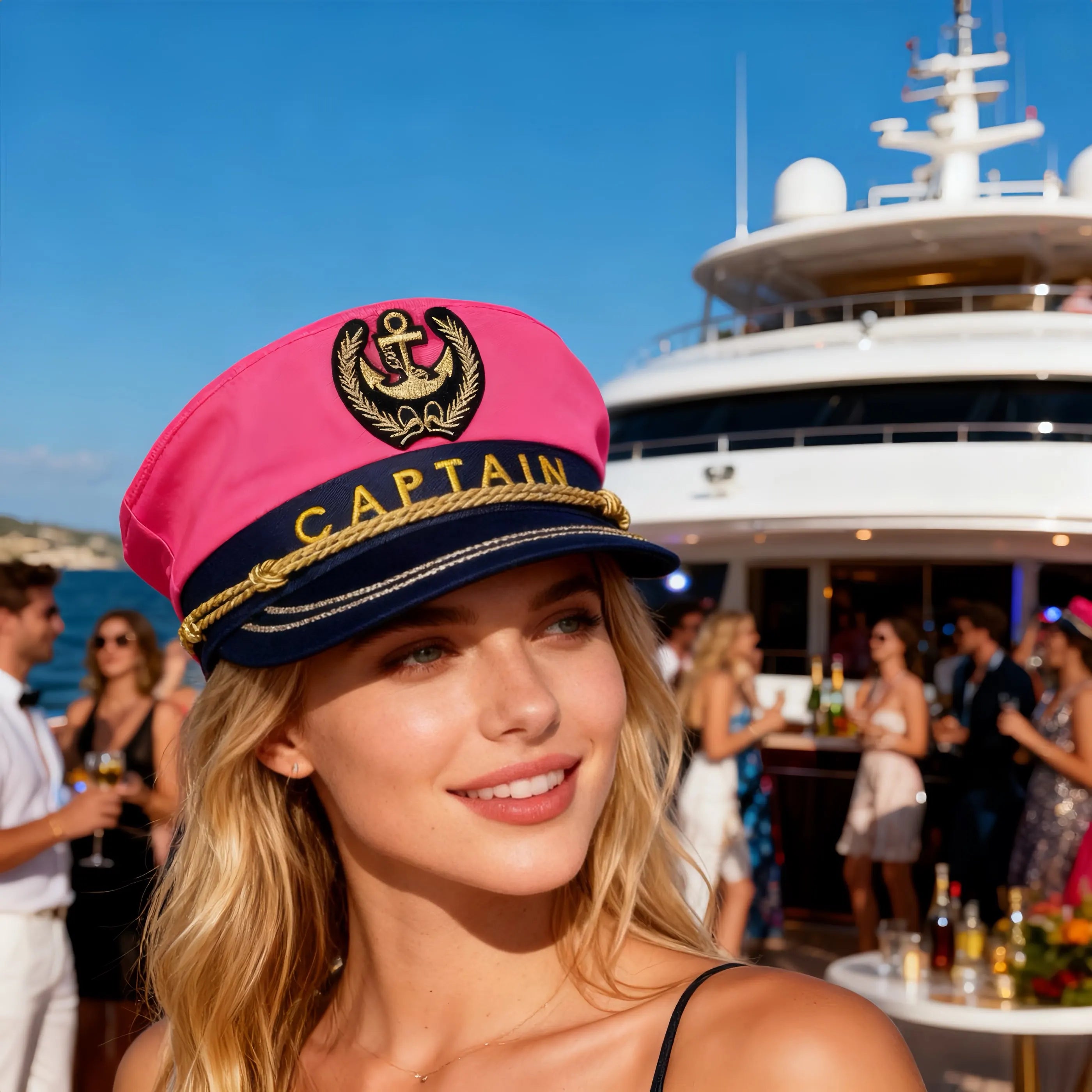 Navy hat with anchor badge, four different colors, Captain letter, fashion, for cruise parties, bachelorette party, cosplay