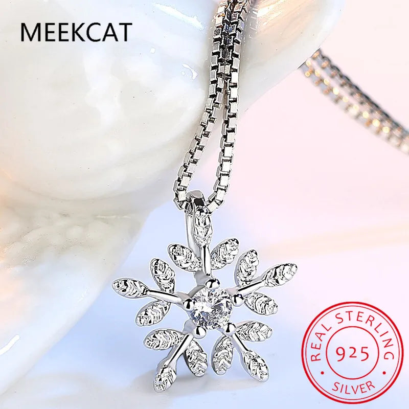 925 Sterling Silver Zircon Snowflake Neckace For Women Gift Chain Choker Collares Christmas Necklace Colar de Prata S-N142